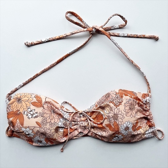 J. Crew Ruched Halter Bikini XL Top M Bottom Zinnia‎ Floral peach orange strappy - Picture 2 of 12